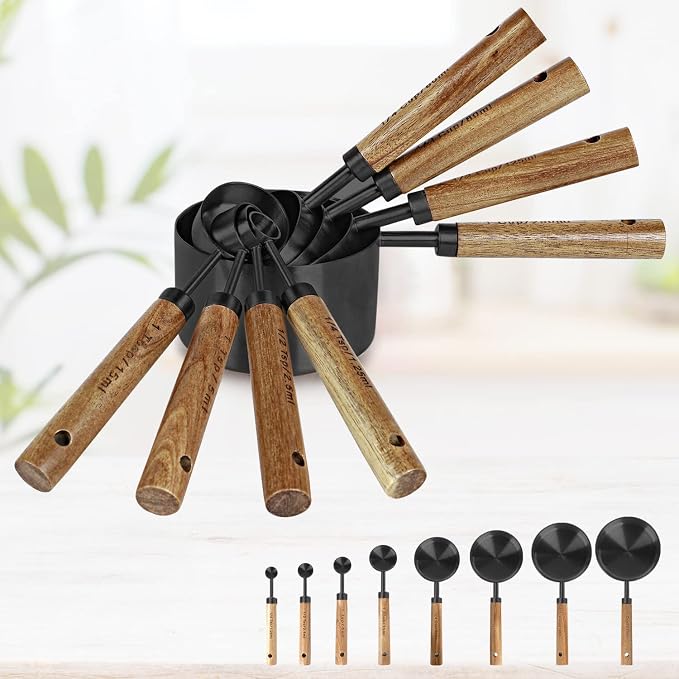 8-Piece Black Measuring Cups and Spoons Set, Stainless Steel Kitchen Measuring - Image 2