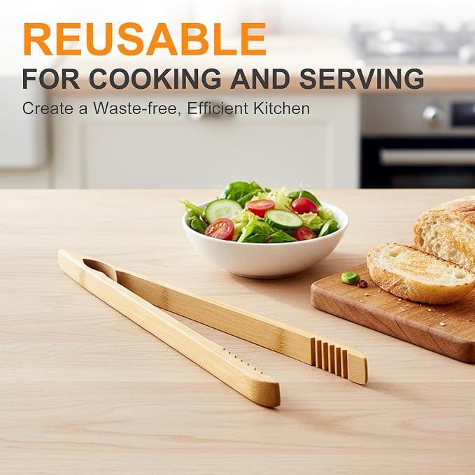 2 Pack Premium Bamboo Toaster Tongs, 10 Inches Natural Wooden Tongs - Image 7