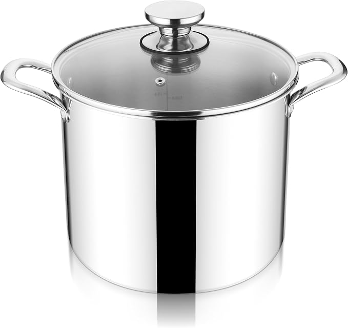 Herogo 12 QT Stock Pot, Tri-ply 18/10 Stainless Steel Cooking Pot by Herogo