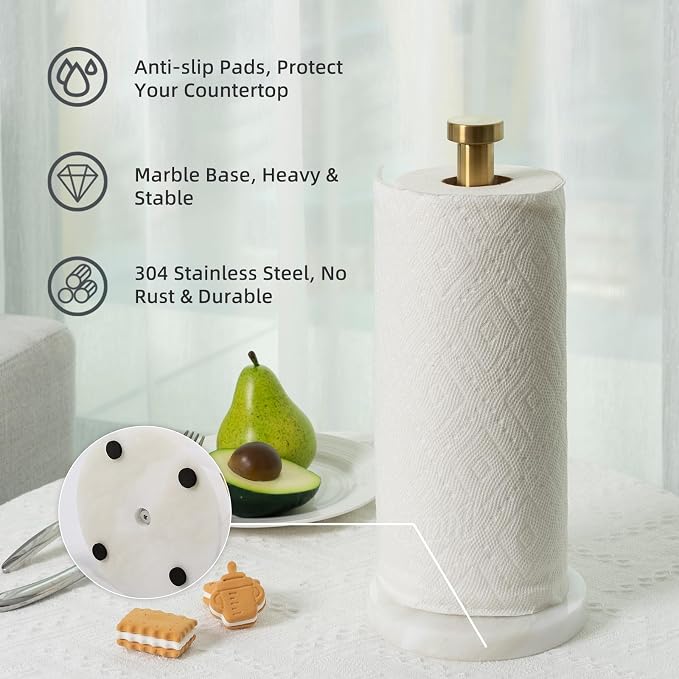 Koville African Genuine Marble Paper Towel Holder Countertop, - Image 2