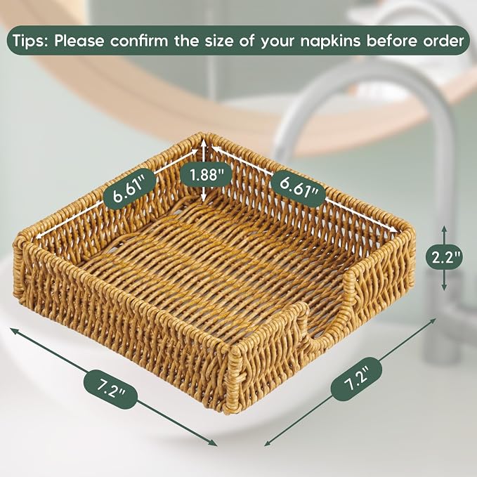Napkin Holder for Table, Woven Wicker Synthetic Rattan Napkin Holders For Paper - Image 2