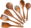 7 Pcs Acacia Wood Cooking Utensils Set Large Wooden Spoons by Renawe