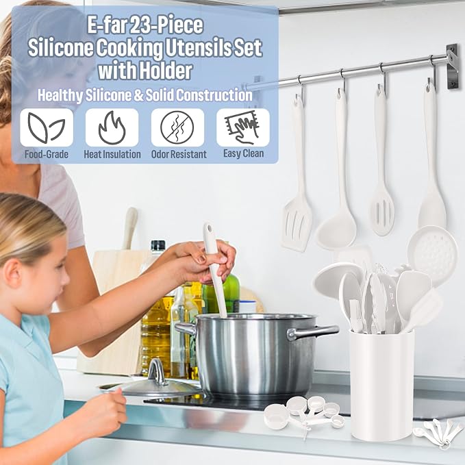 Silicone Kitchen Utensils Set, E-far 23 Pcs White Cooking Utensils Tools - Image 6