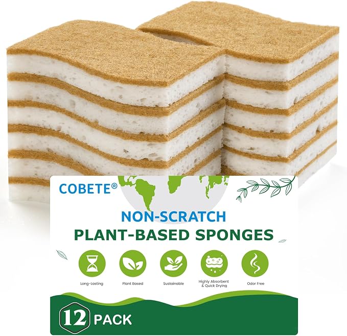 COBETE 12 Pack Natural Biodegradable Kitchen Non Scratch Sponges, Compostable by COBETE