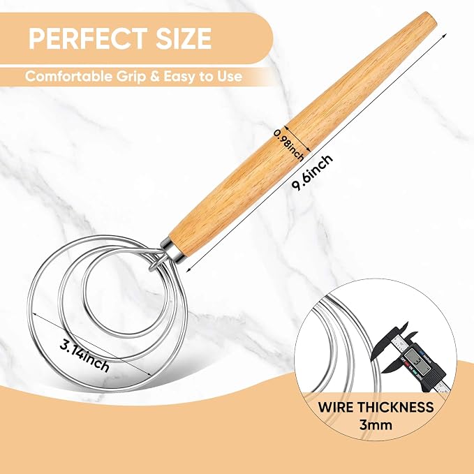 Maxjoy Danish Dough Whisk Wooden Dutch Bread Mixer - Image 3