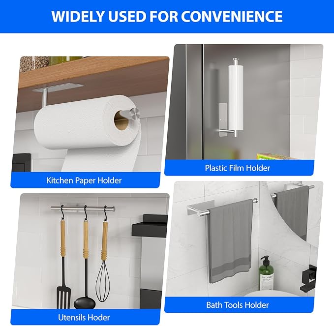 Paper Towel Holder Under Cabinet, Self-Adhesive, No Drilling, Stainless Steel - Image 4