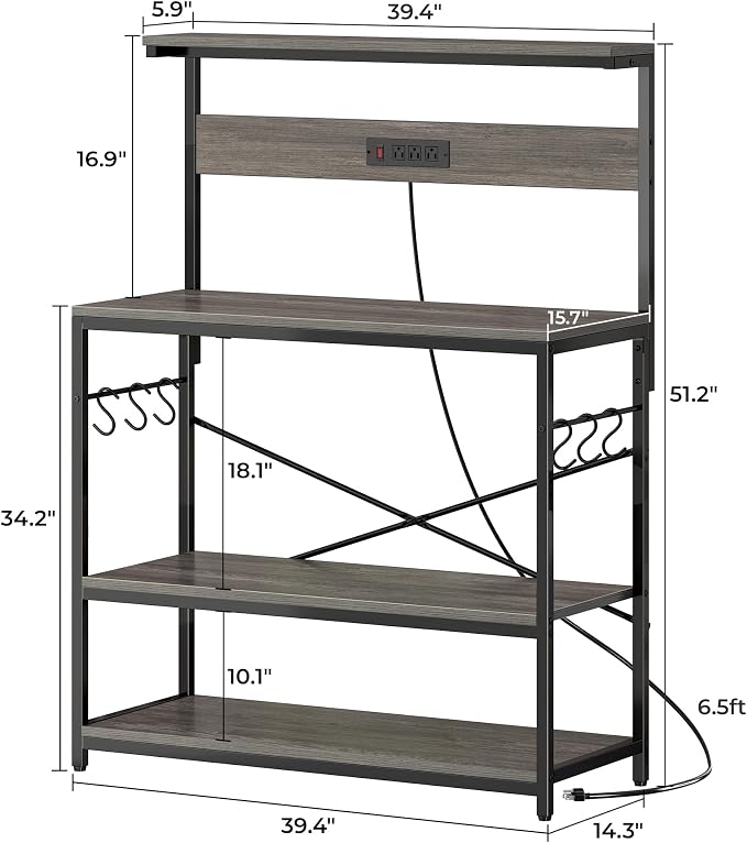 SUPERJARE Bakers Rack with Power Outlets, Microwave Stand, 39.4 X 14.3 Inch - Image 7