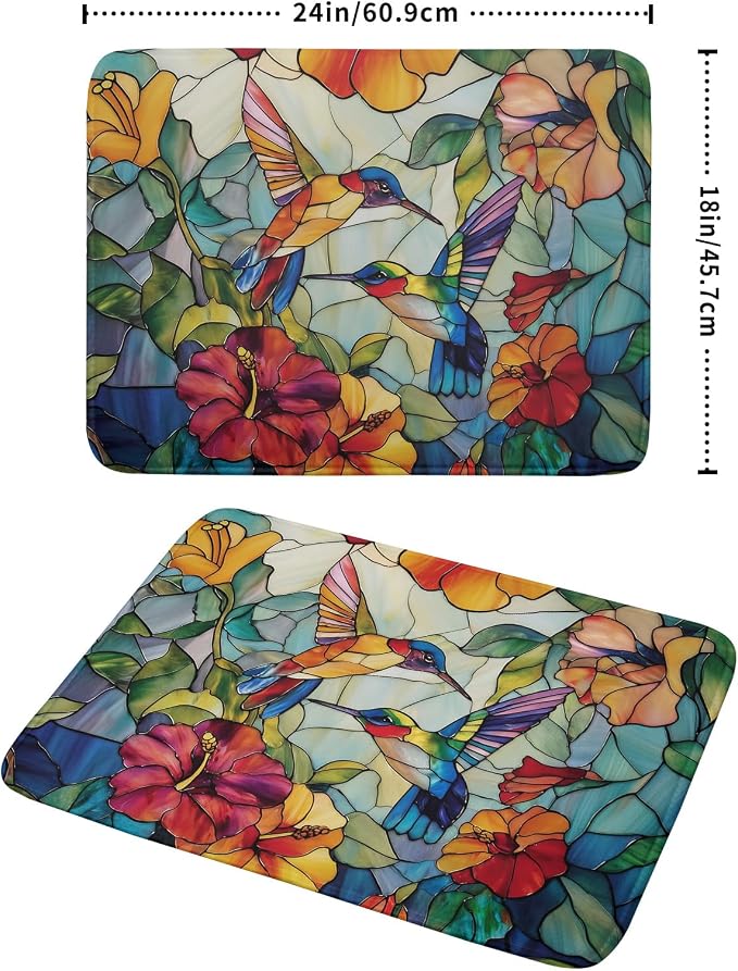 Spring Summer Dish Drying Mat for Kitchen Counter Hummingbird Microfiber - Image 2