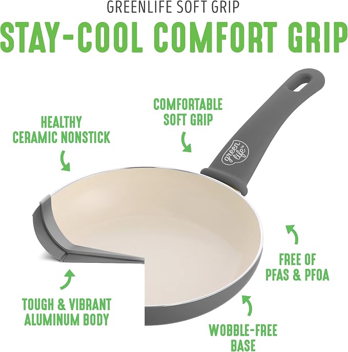 GreenLife Soft Grip Healthy Ceramic Nonstick 18 Piece Kitchen Cookware Pots and - Image 4