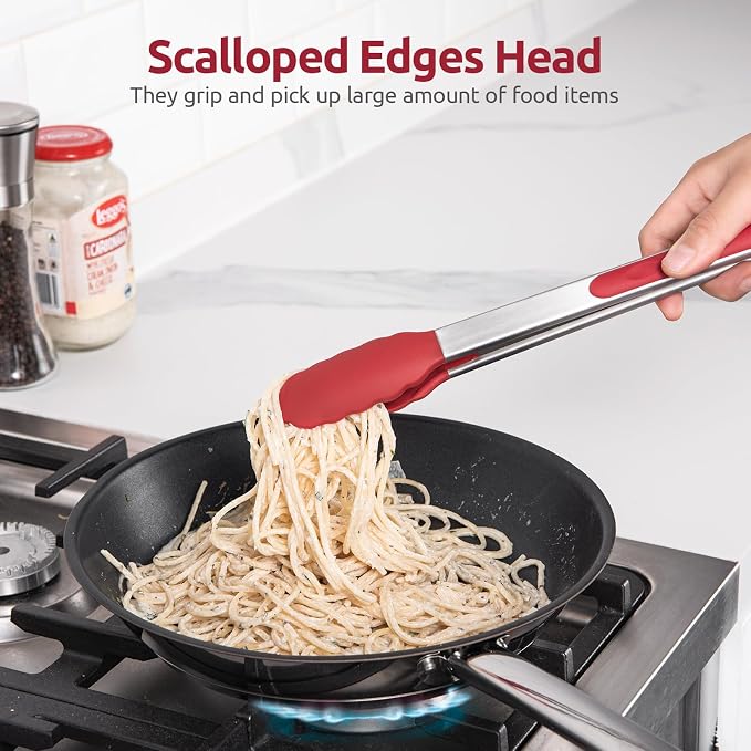 600ºF Heat Resistant Kitchen Tongs: U-Taste 9+12 inch Silicone Cooking Tong Set - Image 4