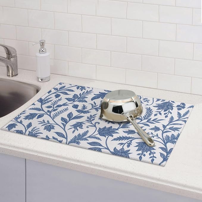 Blue Floral Print Dish Drying Mats - Image 7