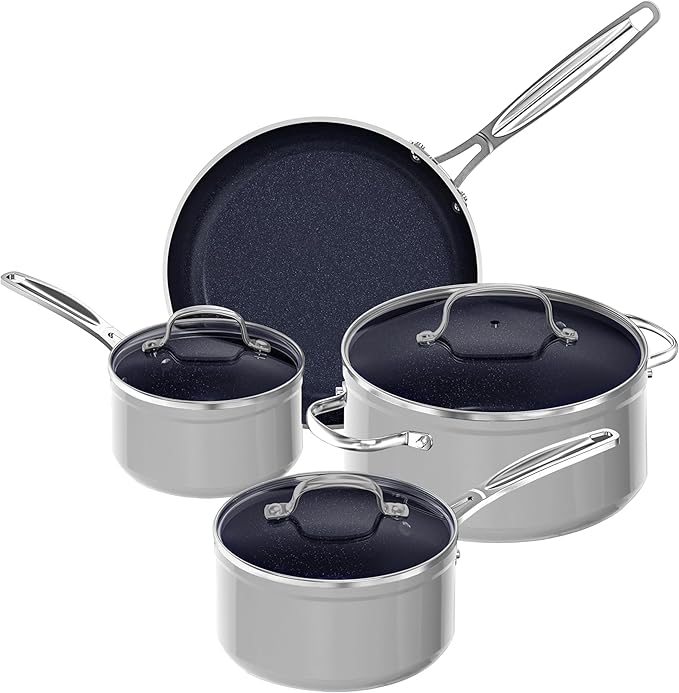 Nuwave 7pc Cookware Set Healthy Duralon Blue Ceramic Nonstick Coated, Diamond by NuWave