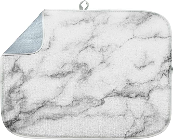 Sanwarm Absorbent Dish Drying Mat, Marble Gray Stone Paint Microfiber Pad by SanwarmHomeDecor
