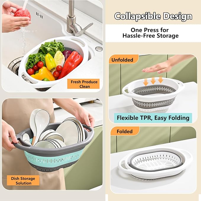 2-Pack Collapsible Silicone Colander Strainer, Foldable Kitchen Sink Basket - Image 8