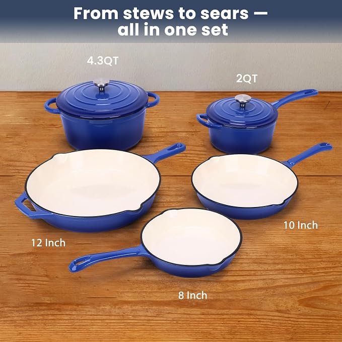 QuliMetal Enameled Cast Iron Cookware Set, Frying Pan, Saucepan & Dutch Oven - Image 2