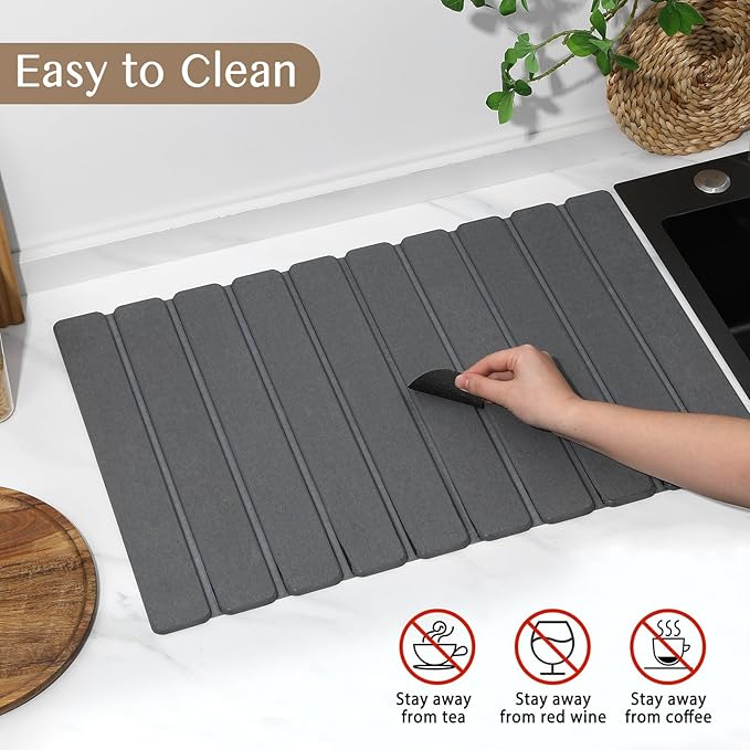 Large Stone Dish Drying Mat for Kitchen Counter, Thin & Light Quick Dry Stone - Image 6
