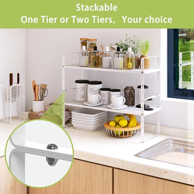 Across-Star Expandable Cabinet Shelf Organizer Rack, Stackable Kitchen Counter - Image 4