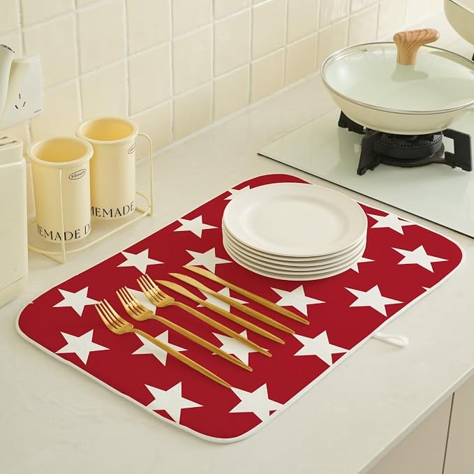 4th of July Dish Drying Mat 18 x 24 inch Independence Day Red Stars Decorative - Image 4