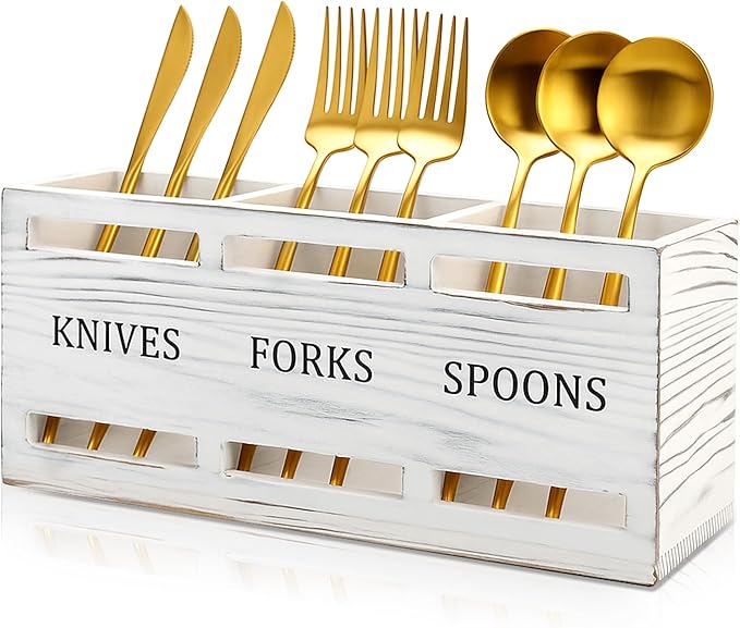 Farmhouse Wooden Utensil Caddy Party Cutlery Silverware Holder Small Wood by Ayiaren