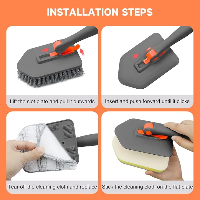 nacena Shower Scrubber with Long Handle, 3 in 1 Tile Tub Scrubber Brush with 3 - Image 6