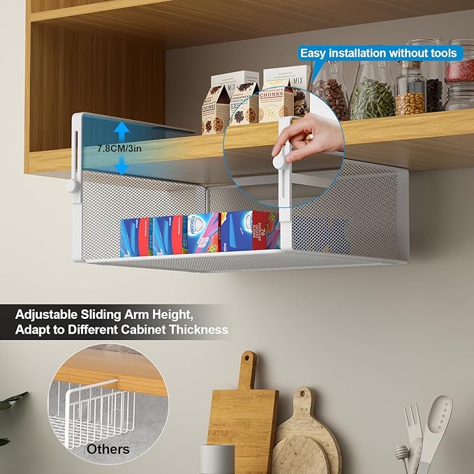 AmonHouseware 2Pack Under Shelf Basket Organizer, Adjustable Hanging Holder - Image 2