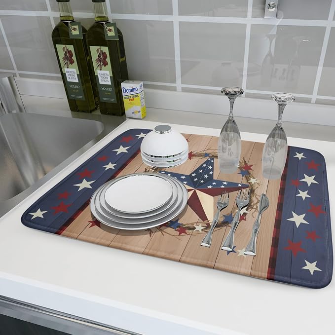 4th of July Dish Drying Mat for Kitchen Counter Patriotic Farmhouse Rustic - Image 6