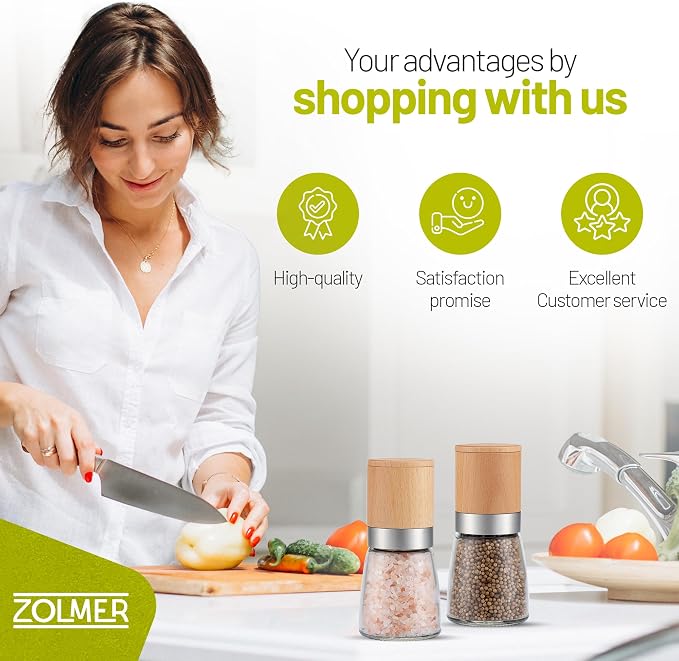ZOLMER® Wooden Salt and Pepper Grinder Set | Natural Manual Ceramic Mill - Image 7