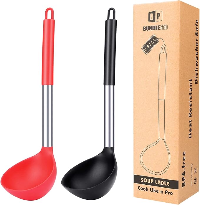 Pack of 2 Ladle Spoon, Silicone Large Spoon by BUNDLEPRO