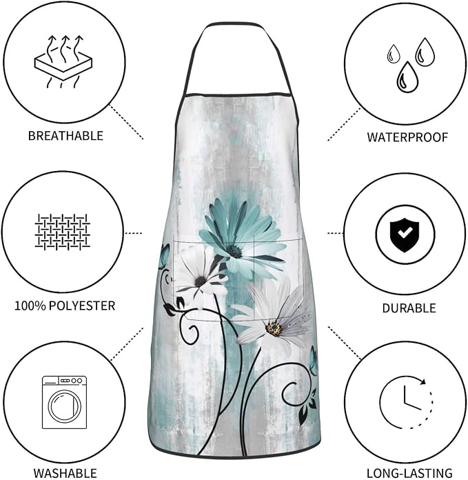 Teal Daisy Oven Mitts Pot Holders Cooking Apron Set of 5 Silicone Farm Teal - Image 5