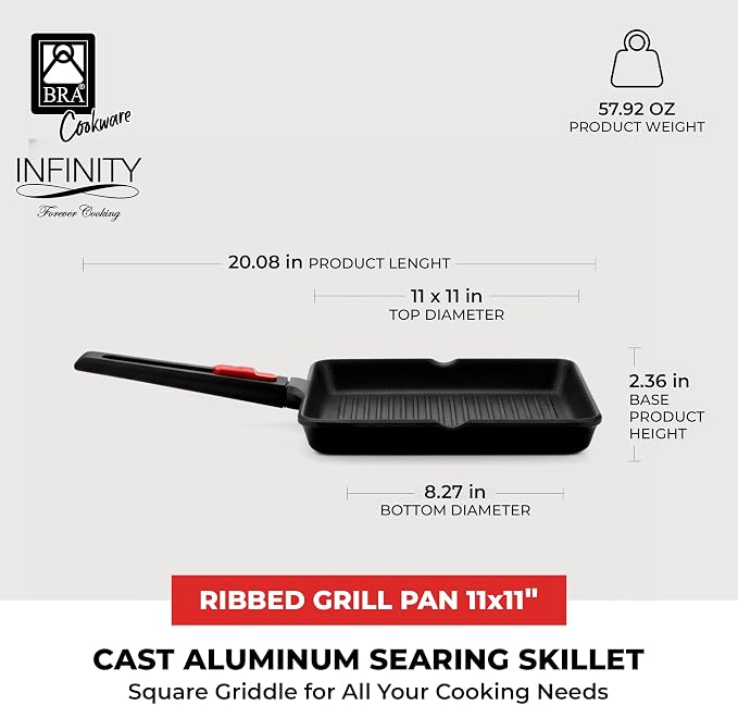 BRA COOKWARE Infinity Nonstick Ribbed Grill Pan | Cast Aluminum Searing Skillet - Image 2