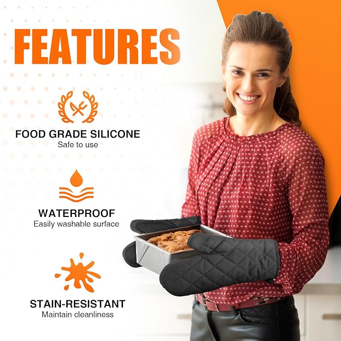 Silicone Oven Mitts, Heat Resistant 2PCS Oven Mitts - Image 4