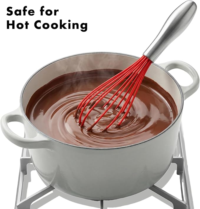 OYV 10-Inch Red Silicone Whisk, Heat Resistant 480°F Kitchen Whisk - Image 5