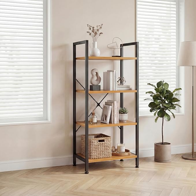 DUMOS 4 Tiers Bookshelf, Classical Book Shelf, Tall Display Shelves in Living - Image 2