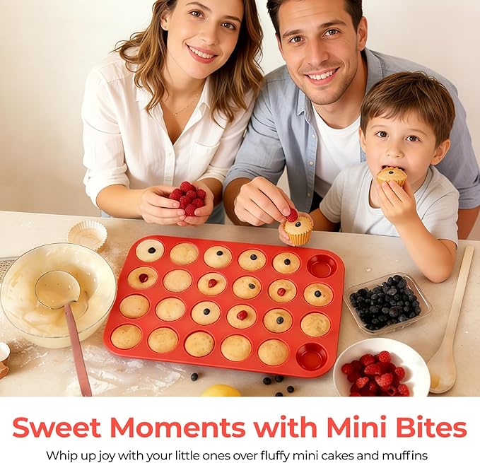CAKETIME Silicone Mini Muffin Pan, 24 Cups Mini Cupcake Pans Silicone Muffin Tin - Image 4