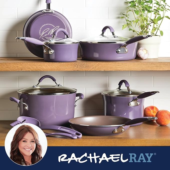 Rachael Ray Cucina Nonstick Cookware Pots and Pans Set, 12 Piece, Lavender - Image 7