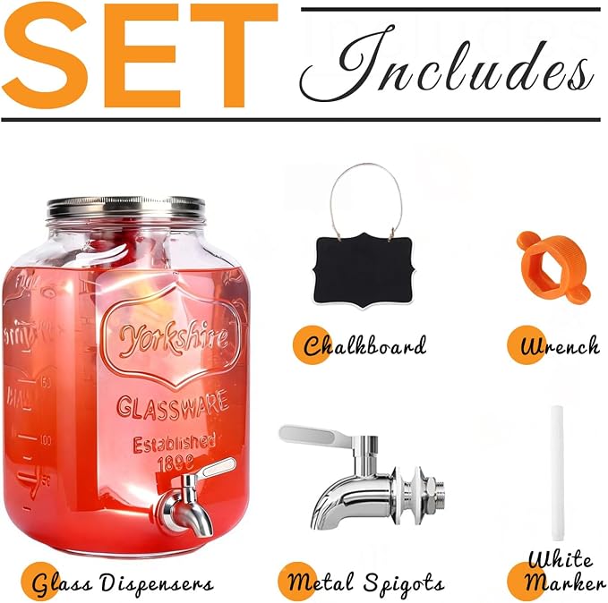 2 Gallon Glass Drink Dispenser For Parties, Beverage Dispenser, Lemonade - Image 7