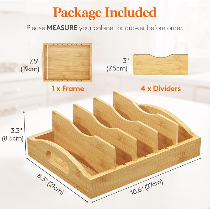 Lifewit Bamboo Lid Organizers for Inside Cabinet, Food Storage Container Lid - Image 2