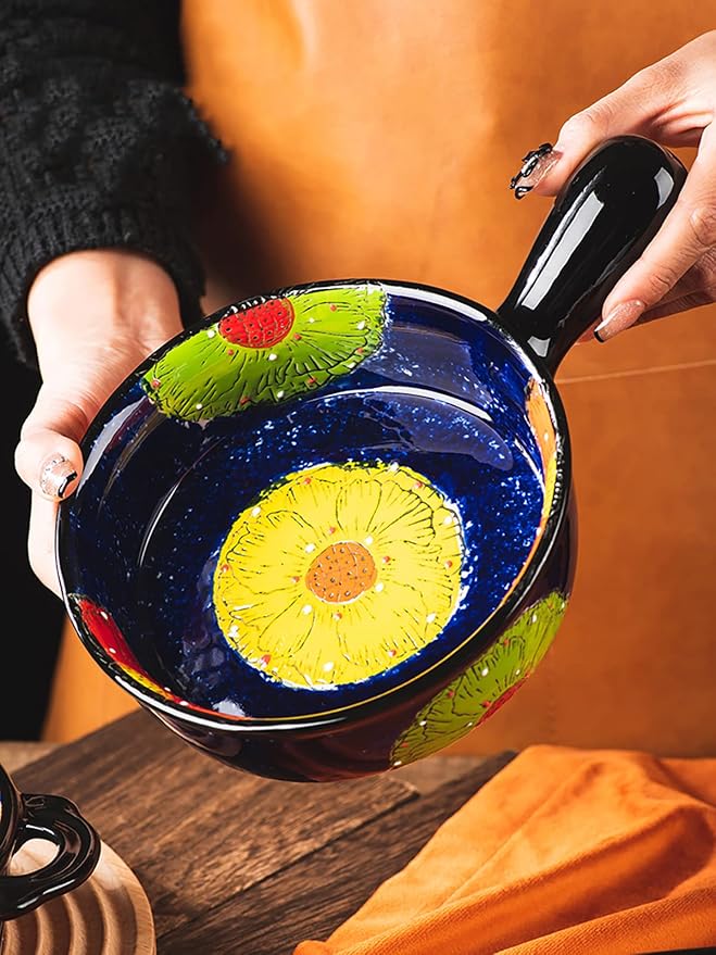 Vintage Style Pottery Bakeware Colorful Daisy Pattern Ceramic Casserole Dish - Image 4