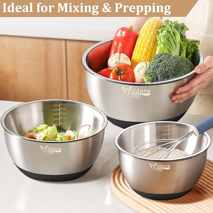 Wildone Mixing Bowls with Airtight Lids, with 3 Grater Attachments, Scale Mark - Image 5
