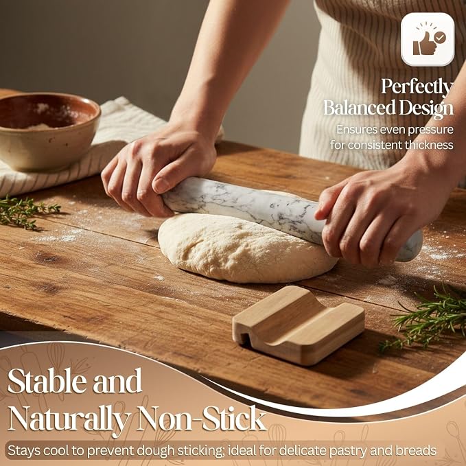 Flexzion French Rolling Pin, 12 Inch White Marble Rolling Pins - Image 2