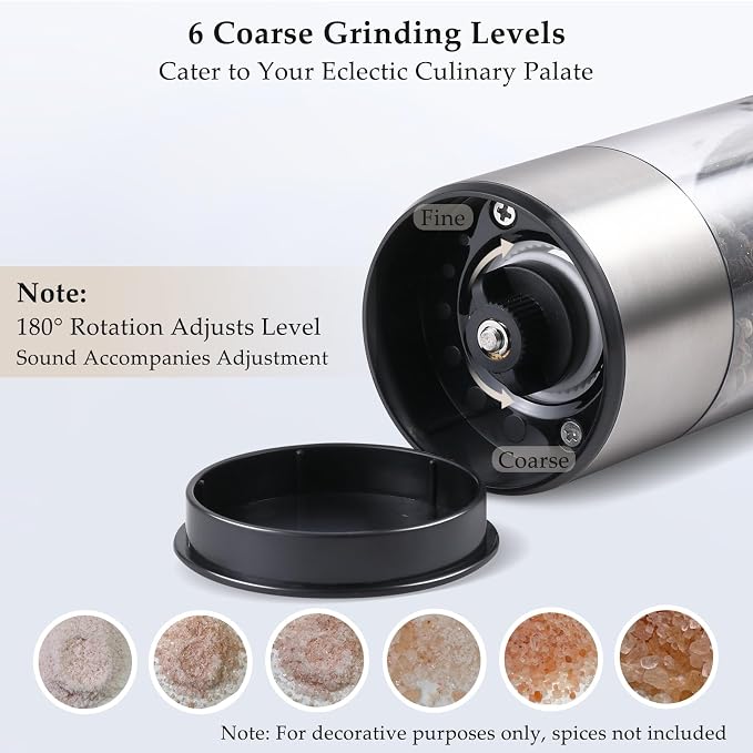 Electric Salt and Pepper Grinder Set, USB Rechargeable, Stainless Steel - Image 5
