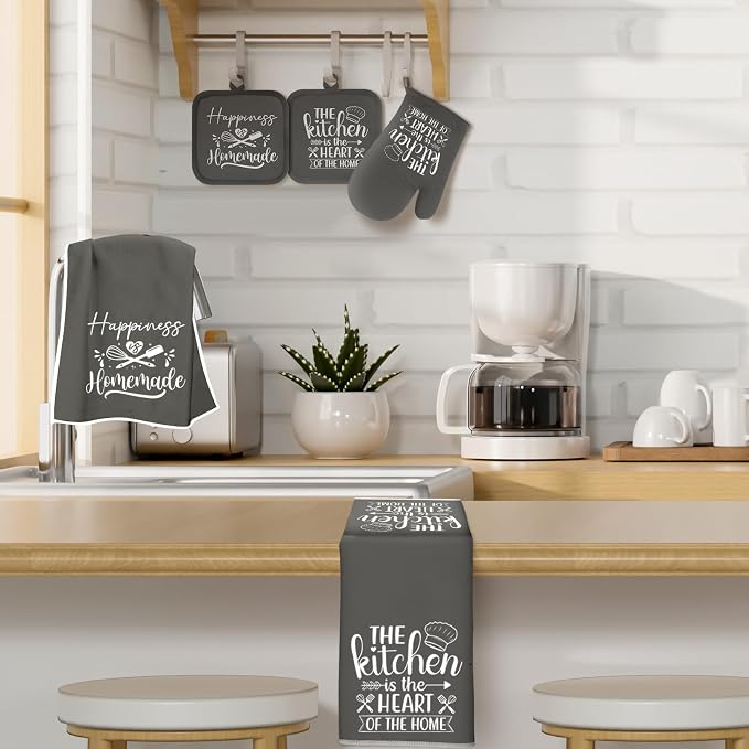 Sratte 6 Pcs Kitchen Decor Accessories Set Farmhouse Towels Pot Holders Oven - Image 3