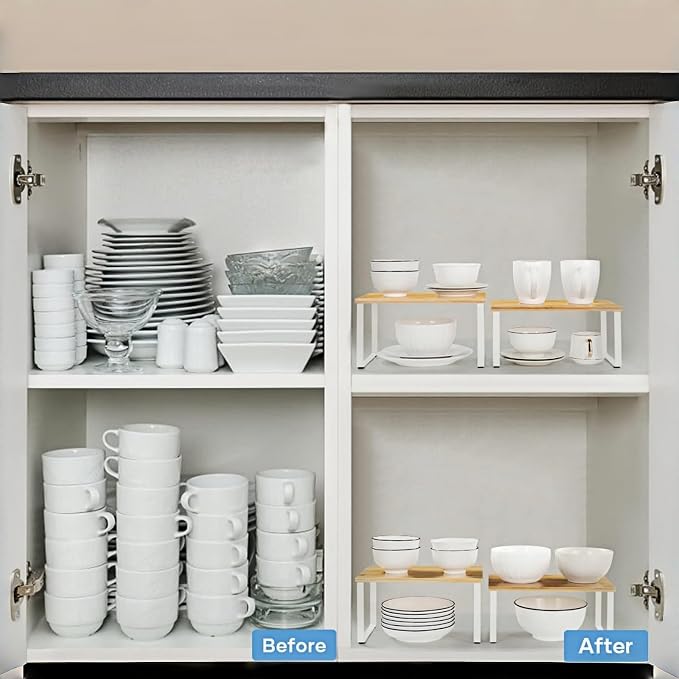 NEX Bamboo Kitchen Cabinet and Counter Shelf Organizer, Stackable & Expandable - Image 5