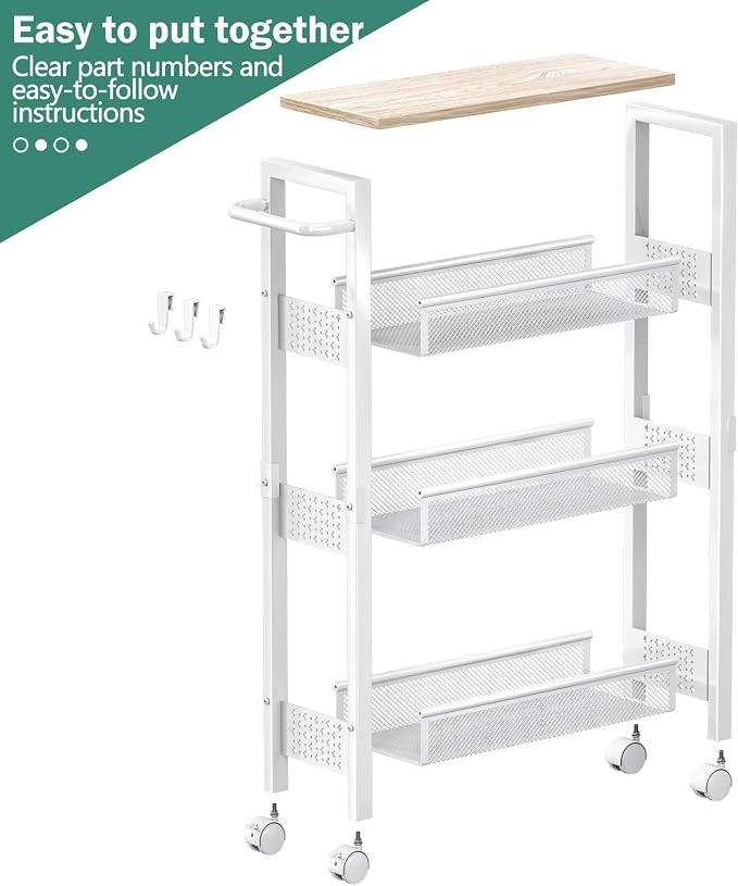 Vivihomety Utility Slim Storage Cart, 4 Tier Small Rolling Kitchen Laundry Room - Image 8