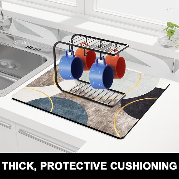 Rnivvi Dish Drying Mat for Kitchen Counter, 16 x 18" Cute Boho Theme Absorbent - Image 2