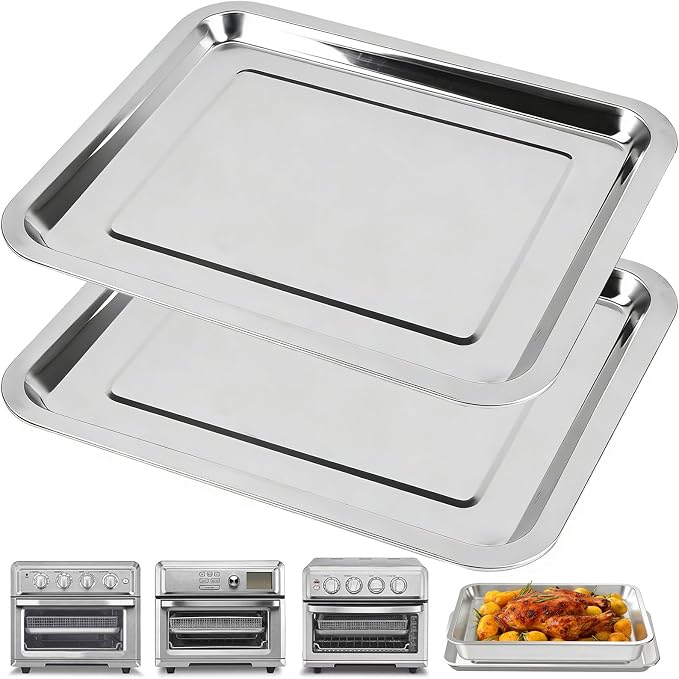Baking Pan Stainless Steel Set of 2, 12.4"x11" Air Fryer Pan Replacement Tray - Image 10