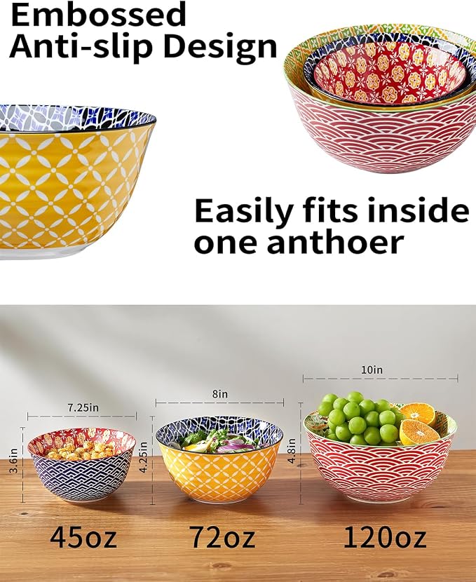 Metahom Ceramic Mixing Bowls for Kitchen, Colorful Nesting Bowls, Large Serving - Image 2
