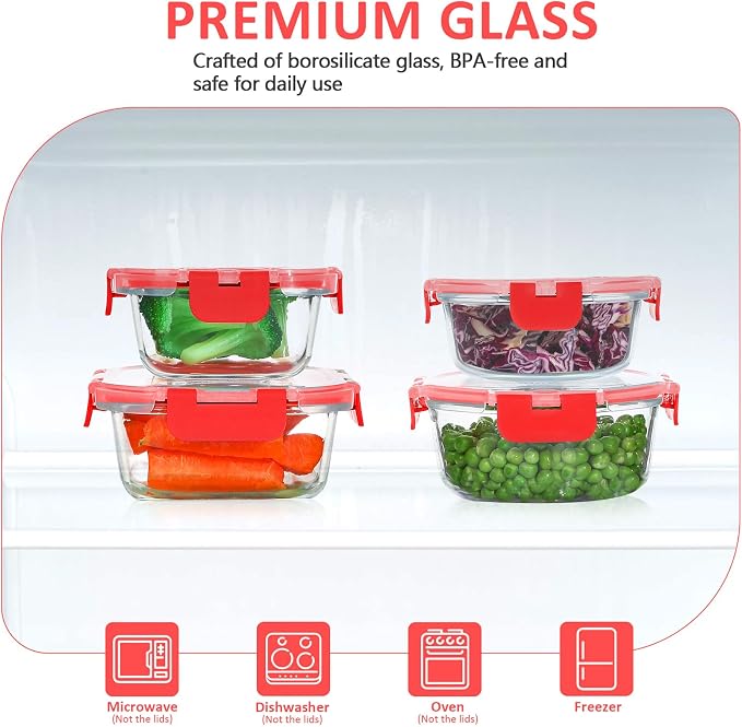 KOMUEE 24 Pieces Glass Food Storage Containers Set, Meal Prep Containers - Image 3