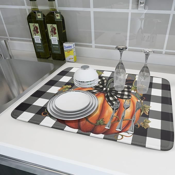 Fall Drying Mats for Kitchen Counter Fall Pumpkin Dish Drying Mat 18 x 24 Inch - Image 6