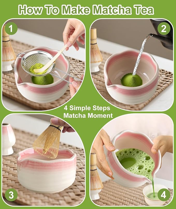 JBER Matcha Whisk Set, Ceramic Matcha Set Includes Bowl & Holder, Bamboo Whisk - Image 5